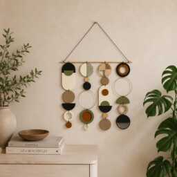 Geometric Plywood Wall Art - Mid-Century Modern Hanging Tapestry - thumbnail 4