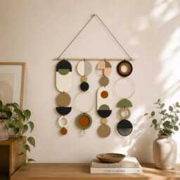 Geometric Plywood Wall Art - Mid-Century Modern Hanging Tapestry