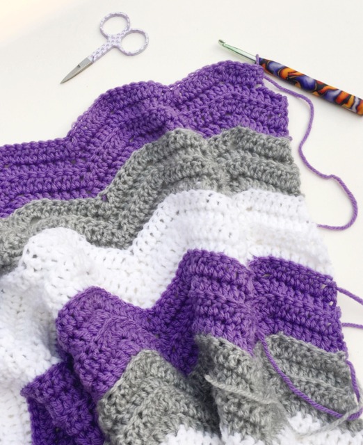 Handmade Chevron Baby Blanket, Purple Gray White, Stroller Crib Throw - image 1