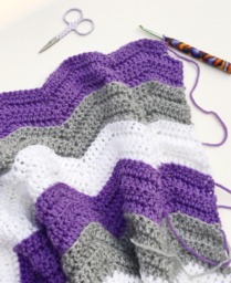 Handmade Chevron Baby Blanket, Purple Gray White, Stroller Crib Throw - thumbnail 1