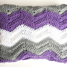 Handmade Chevron Baby Blanket, Purple Gray White, Stroller Crib Throw - thumbnail 2