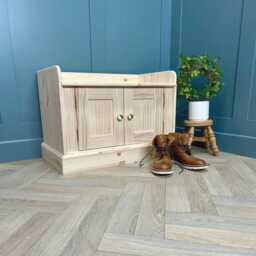 Solid Wood Hallway Storage Bench, 3Ft Backless Shoe Seat, Two Door Cabinet - thumbnail 3