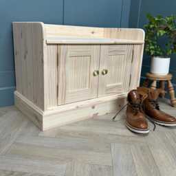Solid Wood Hallway Storage Bench, 3Ft Backless Shoe Seat, Two Door Cabinet - thumbnail 2