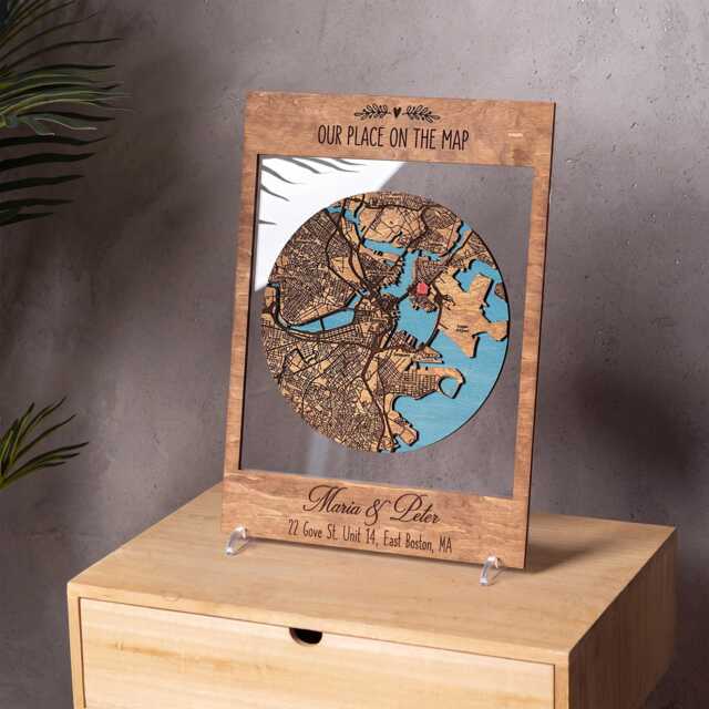 3D Floating City Map, Personalized Address Wall Art, Layered Wood Keepsake - image 1