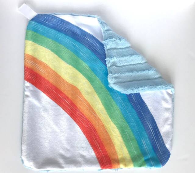 Rainbow Lovey, Security Blanket, Blankie, Minky Baby New Gift, Gender Neutral Gift - image 1