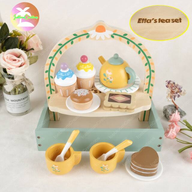 Personalised Wooden Afternoon Tea Dessert Set Toy, Wooden Toys, Children's Pretend Play Kitchen Food Toys, Cake, Teapot, Customized Gifts, Gifts - image 1