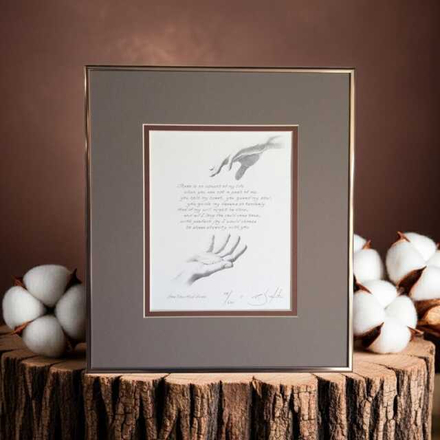 For Now & Ever Quill Pen Dot Drawing Art Print Hands, Framed, Signed & Numbered - image 1
