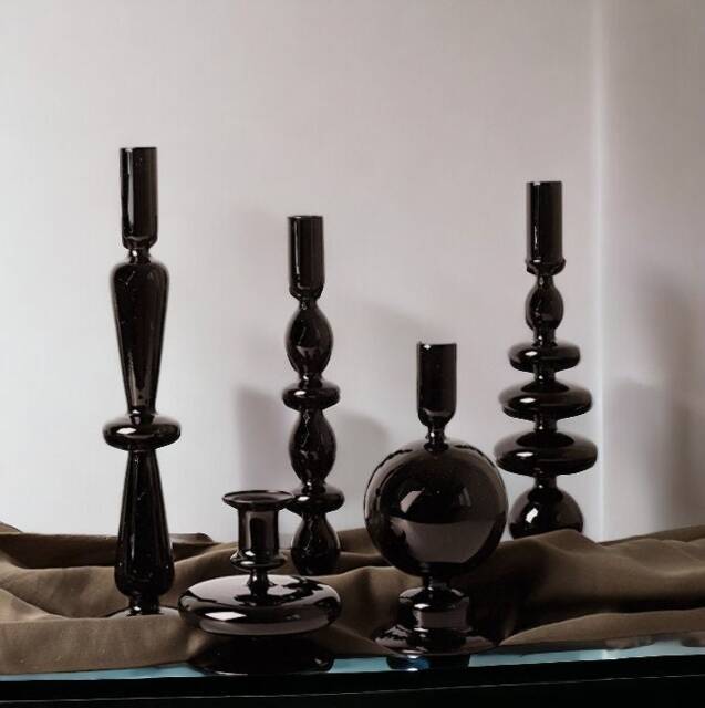 Black Glass Candlestick Holder - Candle Table Home Decor Candlesticks Vase Versatile - image 1