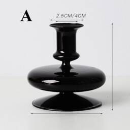 Black Glass Candlestick Holder - Candle Table Home Decor Candlesticks Vase Versatile - thumbnail 2