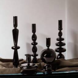 Black Glass Candlestick Holder - Candle Table Home Decor Candlesticks Vase Versatile - thumbnail 1