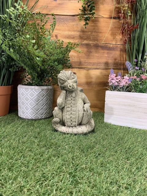 Stone Garden Sitting Think Dragon Hand Cast Cute Statue Mythical Gothic Ornament - image 1