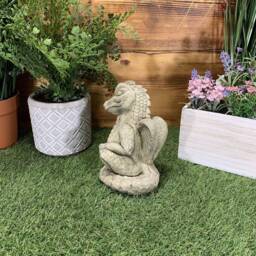 Stone Garden Sitting Think Dragon Hand Cast Cute Statue Mythical Gothic Ornament - thumbnail 3