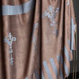 Damask Curtain Panel Luxury Striped Drape, Brown & Blue, Custom Size - thumbnail 4