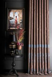 Damask Curtain Panel Luxury Striped Drape, Brown & Blue, Custom Size - thumbnail 1
