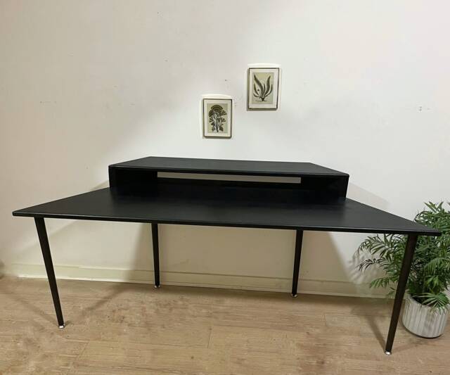 Bespoke Handmade Wooden Bay Window, Alcove, Angled Table/Desk. 200 X 60cm Dark, Two Tire, Shelf, Monitors Stand, Computer Desk, Solid Wood - image 1
