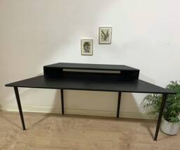 Bespoke Handmade Wooden Bay Window, Alcove, Angled Table/Desk. 200 X 60cm Dark, Two Tire, Shelf, Monitors Stand, Computer Desk, Solid Wood - thumbnail 1