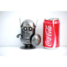 Handmade Metal Mini Robot Sculpture, Recycled Steel Art Figure, 11Th Anniversary Gift - thumbnail 1