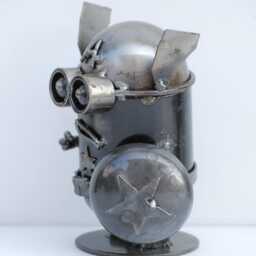 Handmade Metal Mini Robot Sculpture, Recycled Steel Art Figure, 11Th Anniversary Gift - thumbnail 3