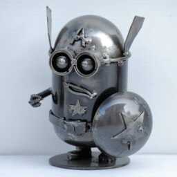 Handmade Metal Mini Robot Sculpture, Recycled Steel Art Figure, 11Th Anniversary Gift - thumbnail 2