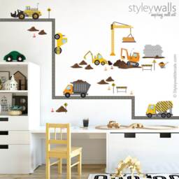Construction Vehicles Wall Decal, Site Decal Sticker, Trucks Road Decals, Boys Room Decor Sticker - thumbnail 2