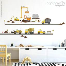 Construction Vehicles Wall Decal, Site Decal Sticker, Trucks Road Decals, Boys Room Decor Sticker - thumbnail 3