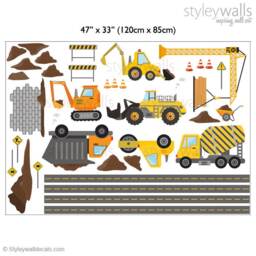 Construction Vehicles Wall Decal, Site Decal Sticker, Trucks Road Decals, Boys Room Decor Sticker - thumbnail 1