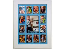 Newborn Baby 1st Year Personalised Photo Frame 1-12 Months - White & Blue Insert