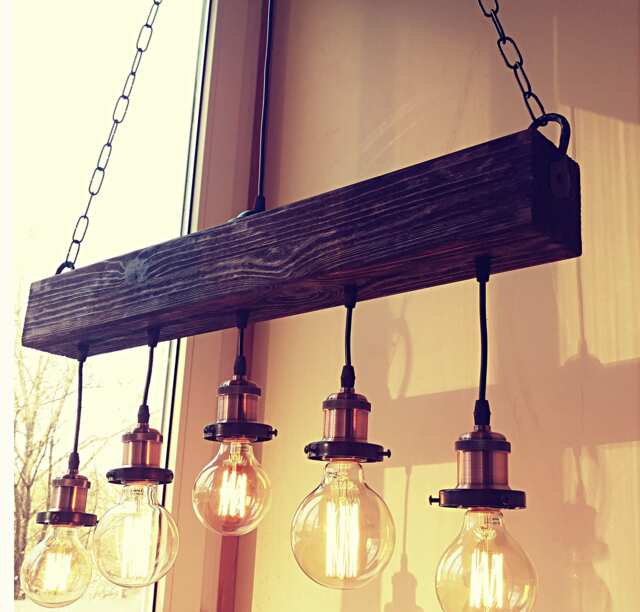 Handmade Wood Beam Chandelier Rustic Farmhouse Lighting No Us Customs Fees - image 1