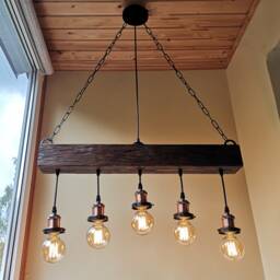 Handmade Wood Beam Chandelier Rustic Farmhouse Lighting No Us Customs Fees - thumbnail 2