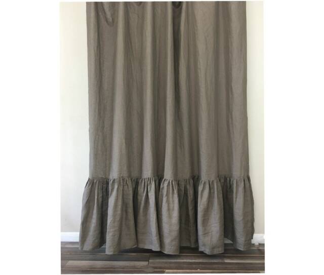 Cedar Dark Brown Linen Curtains With Mermaid Long Ruffles, Ruffled Curtains, Extra Long Custom Curtain Drapes - image 1