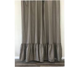 Cedar Dark Brown Linen Curtains With Mermaid Long Ruffles, Ruffled Curtains, Extra Long Custom Curtain Drapes