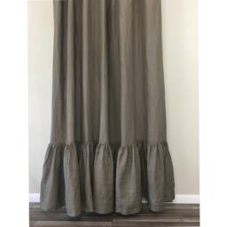 Cedar Dark Brown Linen Curtains With Mermaid Long Ruffles, Ruffled Curtains, Extra Long Custom Curtain Drapes - thumbnail 2