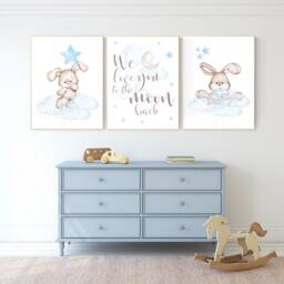 Bunny Nursery Print Set Moon & Stars, Boy Room Decor - thumbnail 2