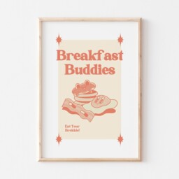 Retro Wall Art, Breakfast Buddies Poster, Print, Decor, Funny Quote Cartoon Kitchen Decor - thumbnail 2