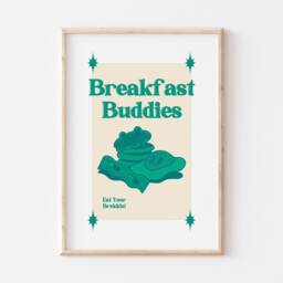 Retro Wall Art, Breakfast Buddies Poster, Print, Decor, Funny Quote Cartoon Kitchen Decor - thumbnail 3