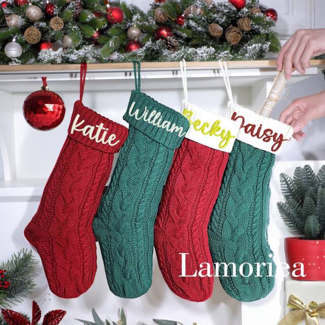 Christmas Embroidered Name Stockings, 2026 Personalized Stockings, Knit Family Holiday Stockings Gifts - image 1