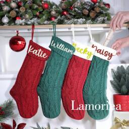 Christmas Embroidered Name Stockings, 2026 Personalized Stockings, Knit Family Holiday Stockings Gifts - thumbnail 1