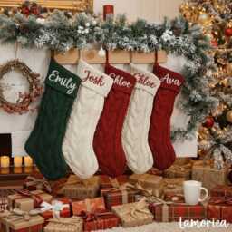 Christmas Embroidered Name Stockings, 2026 Personalized Stockings, Knit Family Holiday Stockings Gifts - thumbnail 3