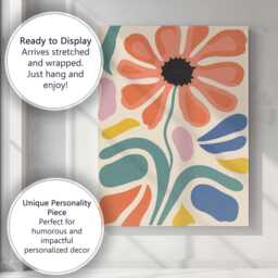 Abstract Coral Daisy With Teal Organic Shapes Modern Botanical Canvas Wall Art Print Decor Picture Ready To Hang - thumbnail 3