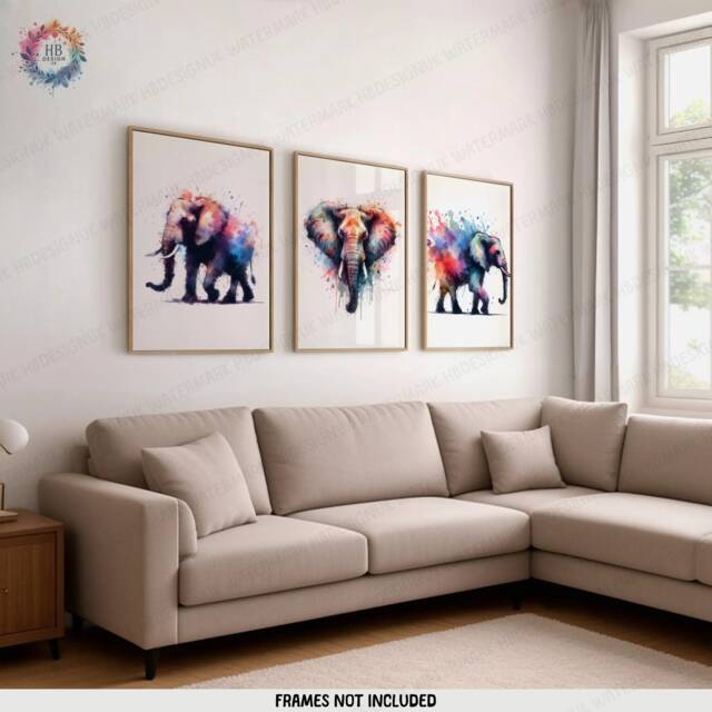 Elephant Print Set - 3 Wall Art Posters - Animal Home Decor Watercolour Painting Design Elephants Artwork Nature Prints Room Gift - image 1