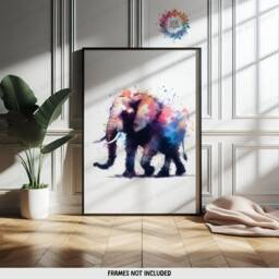 Elephant Print Set - 3 Wall Art Posters - Animal Home Decor Watercolour Painting Design Elephants Artwork Nature Prints Room Gift - thumbnail 3