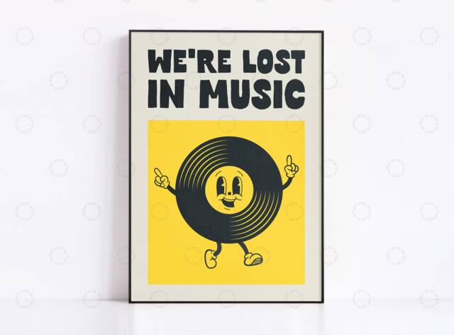 Retro Vinyl Record Print Lost in Music Poster, Kitchen Art - image 1