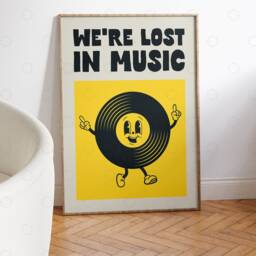 Retro Vinyl Record Print Lost in Music Poster, Kitchen Art - thumbnail 3