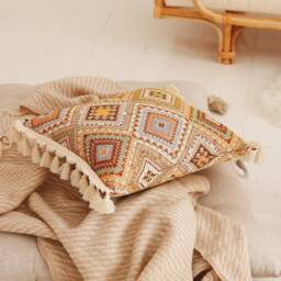 Boho Tribe Cushion With Fringe, Decorative Pillow, Cotton Sofa Cushion, Pillow For Living Room, Bedroom - thumbnail 2