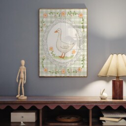 Sweet Goose Nursery Print - Gingham Lace Floral Duck Art - thumbnail 2