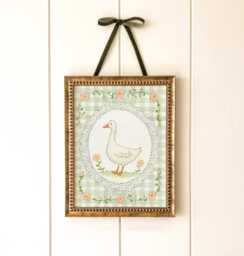 Sweet Goose Nursery Print - Gingham Lace Floral Duck Art - thumbnail 1