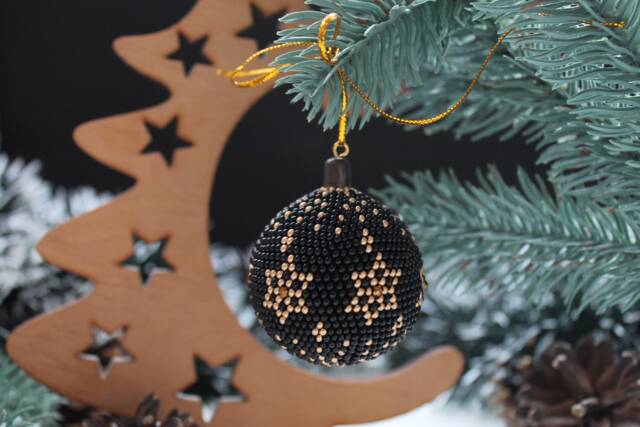 Czech Bead Christmas Ball Ornament Handmade Holiday Decor - image 1