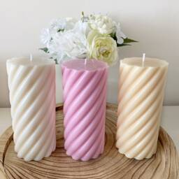 Swirl Pillar Candles - Decorative Tall Short Ribbed Handmade Soy Wax Gifts For Her Christmas Birthdays - thumbnail 2