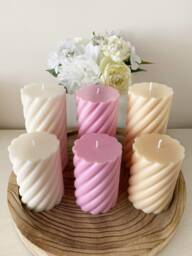 Swirl Pillar Candles - Decorative Tall Short Ribbed Handmade Soy Wax Gifts For Her Christmas Birthdays - thumbnail 1