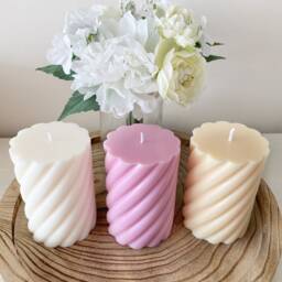 Swirl Pillar Candles - Decorative Tall Short Ribbed Handmade Soy Wax Gifts For Her Christmas Birthdays - thumbnail 3
